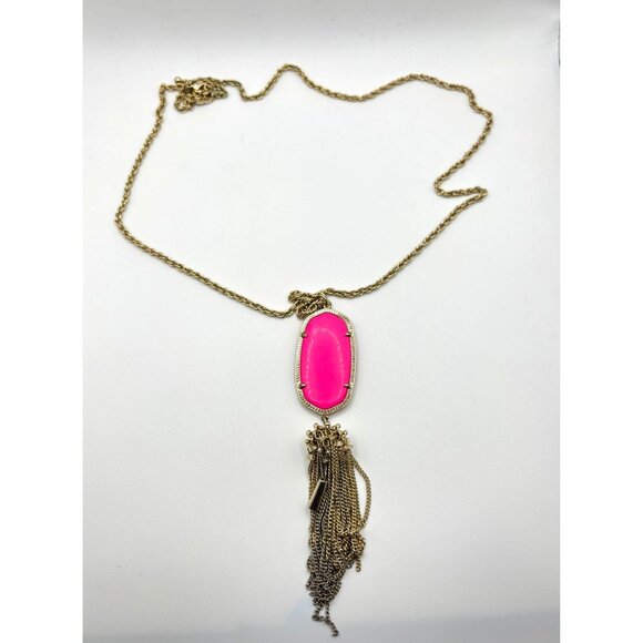 Kendra Scott Jewelry - Kendra Scott Gold Chain Necklace With Pink Oval Stone & Tassel Pendant
